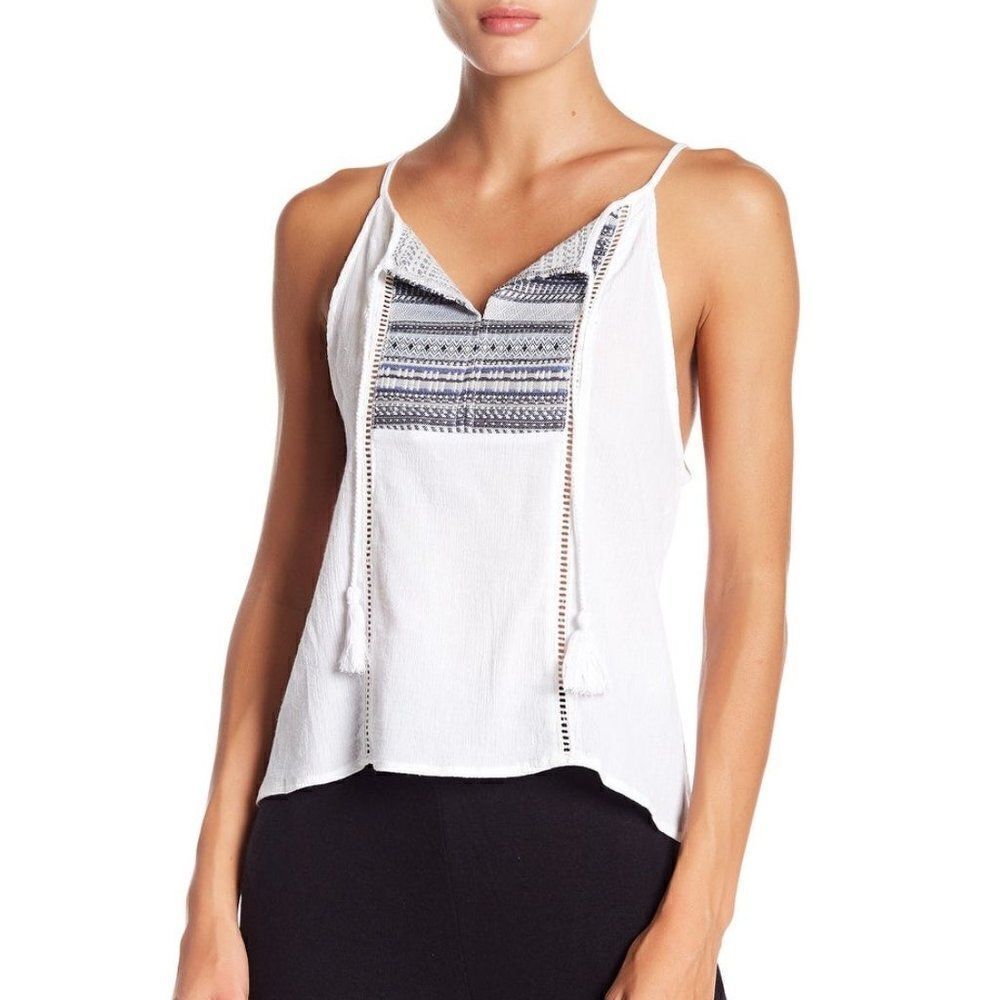 BB Dakota White Embroidered Tank Cami Top XS NWT